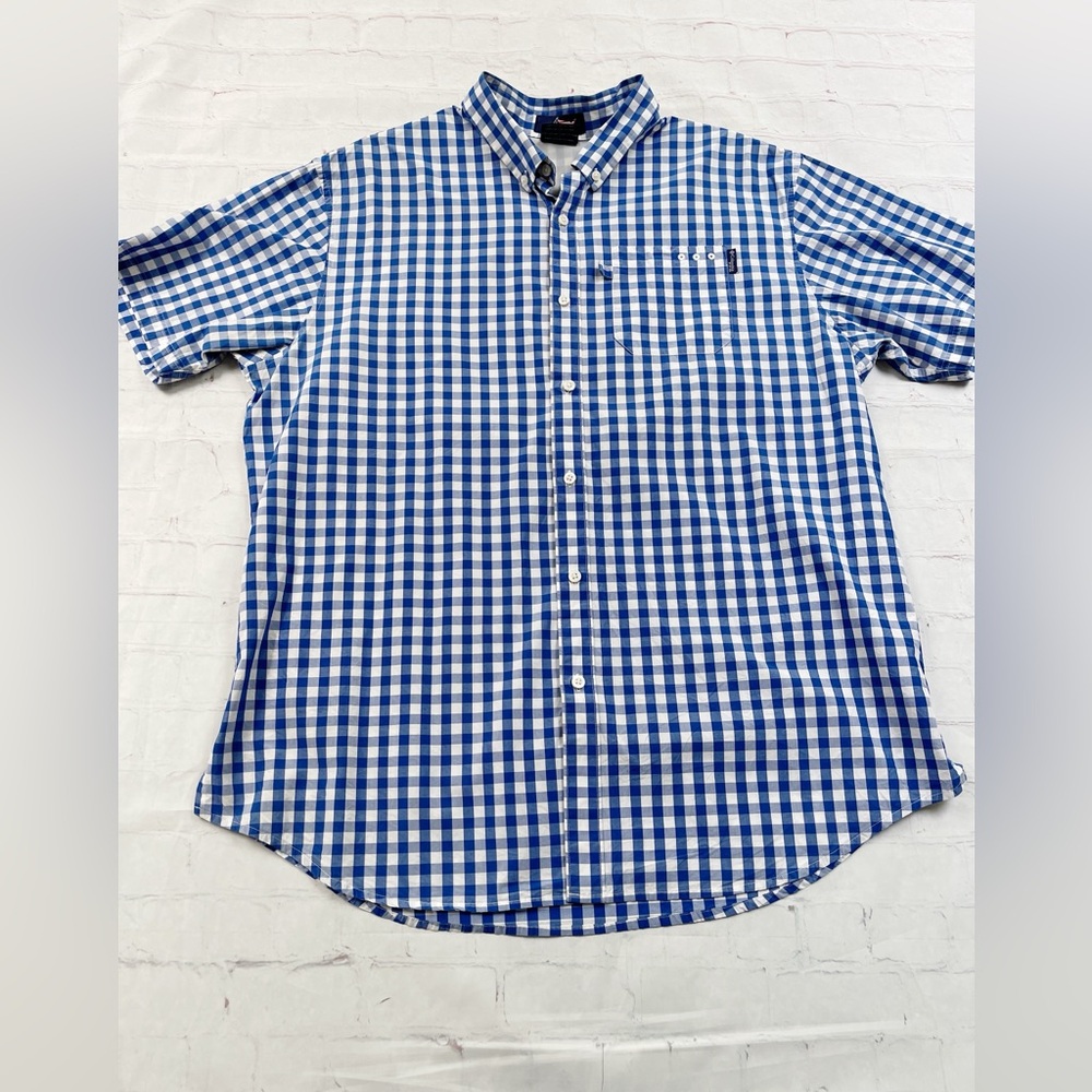 Columbia performance fishing gear gingham short sleeved button up shirt men’s L